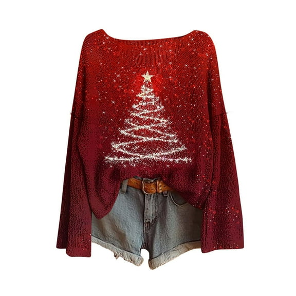 Oplxuo Sweaters for Women 2025 Trendy Graphic Print Long Sleeve Crew Neck Knitted Pullover Fall Casual Loose Fit Tunic Tops