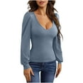 thumbnail image 1 of Oplxuo T Shirts for Women Long Sleeve V Neck Casual Ribbed Slim Fitted Tops, 1 of 4