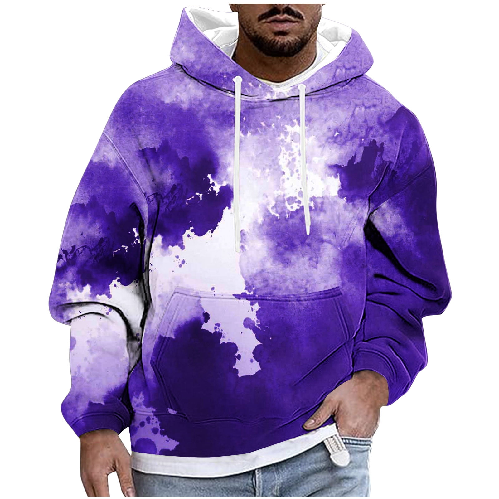 Oplxuo Tie Dye Hoodies for Men Drawstring Sweatshirts Loose Casual