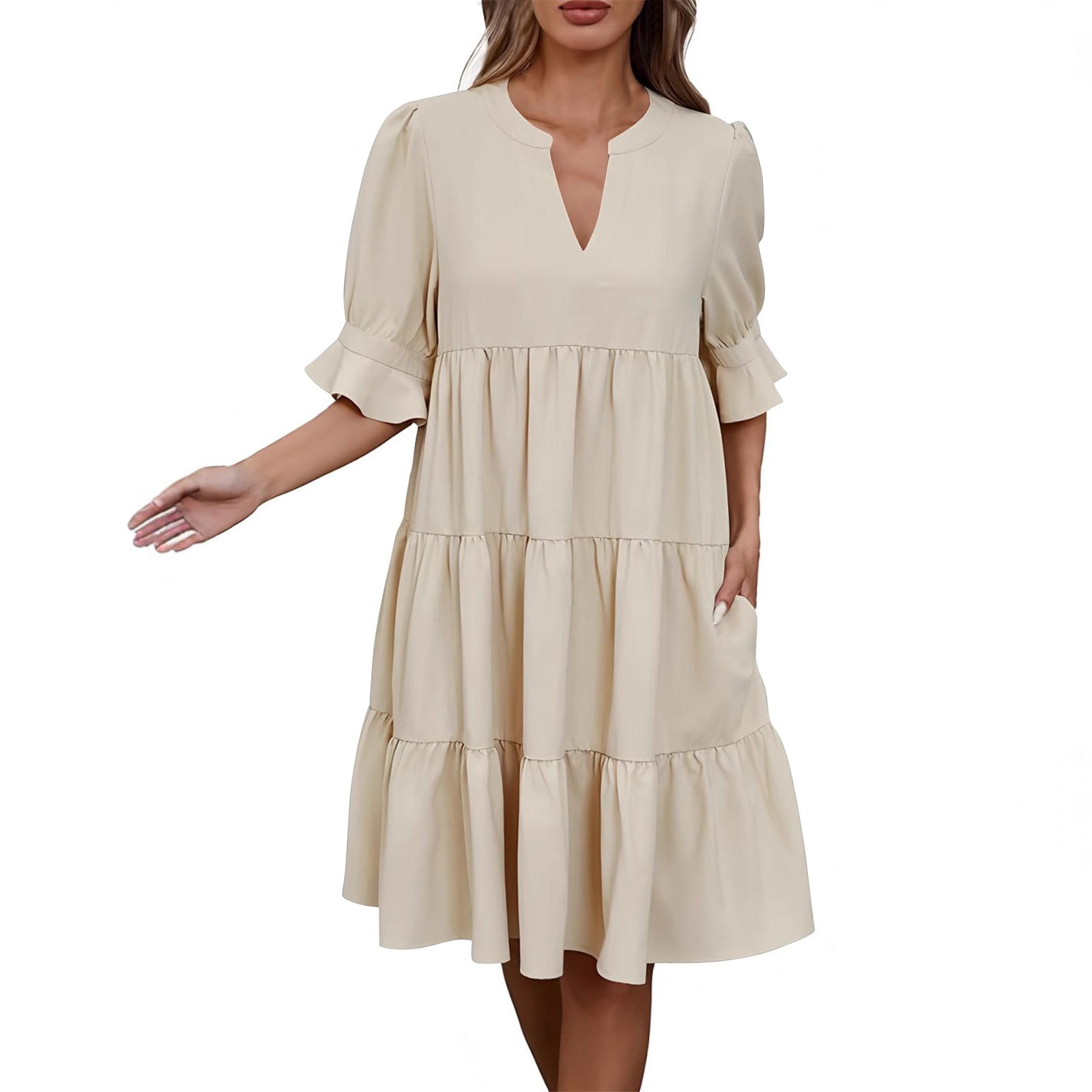 V Neck Baby Doll Dress