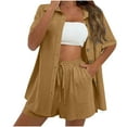 thumbnail image 1 of Oplxuo Two Piece Cotton Linen Sets for Women Summer Casual Button Down Shirt Elastic Waist Shorts Lounge Outfits with Pockets, 1 of 6