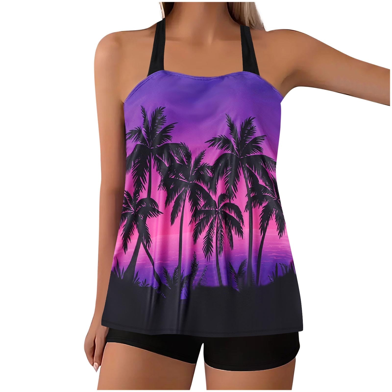 YRAETENM Women's Tankini Swimsuit - Tummy Control Blouson Top With Bikini Bottom