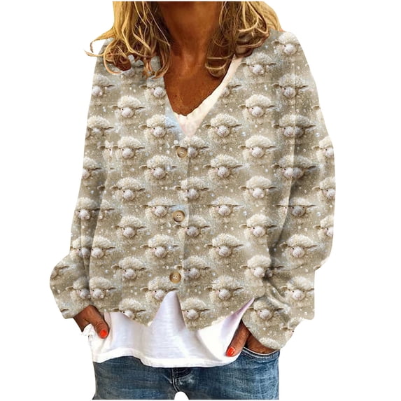Oplxuo Ugly Christmas Cardigan for Women Casual Long Sleeve Open Front Button Sweater Funny Ugly Christmas Print Outwear