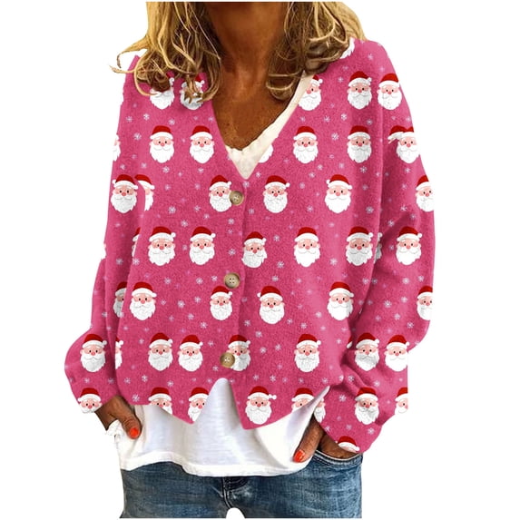 Oplxuo Ugly Christmas Sweater for Women Cute Xmas Open Front Button Down Sweater Cardigans Fall Winter Knitted Outerwear Coat