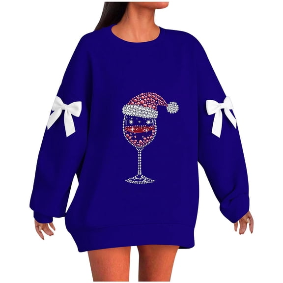 Oplxuo Ugly Sweaters for Women Christmas Graphic Oversized Sweatshirts Fleece Funny Pullover Party Holiday Tops with Bows