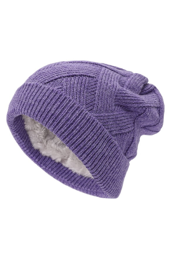 Unisex Winter Knitted Beanie Hats, Soft Warm Fleece Sherpa Lined Cuffed Skull Beanies Cap for Women Men