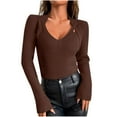 thumbnail image 1 of Oplxuo Versatile Sweaters for Women Sexy V Neck Pullover Casual Long Sleeve Fitted Ribbed Knit Sweater Tops, 1 of 6