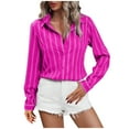 thumbnail image 1 of Oplxuo Vertical Stripes Long Sleeve Work Shirts for Women Button Down Lapel Ladies Loose Fit Casual Business Office Blouse, 1 of 7