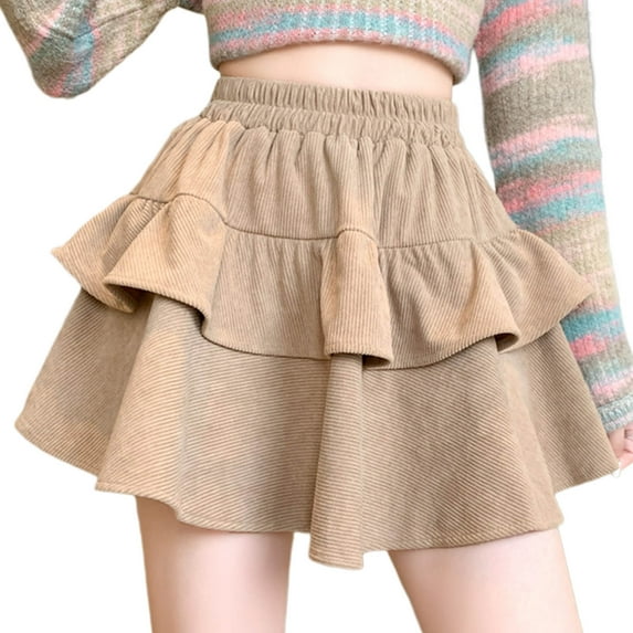 Oplxuo Vintage Corduroy Mini Skirt Pleated High Waisted Cute Skirts