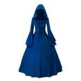 thumbnail image 1 of Oplxuo Vintage Gothic Medieval Black Hooded Dress Halloween Front Lace Up Flare Sleeve Costume Dress, 1 of 2