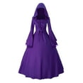 thumbnail image 1 of Oplxuo Vintage Gothic Medieval Black Hooded Dress Halloween Front Lace Up Flare Sleeve Costume Dress, 1 of 2