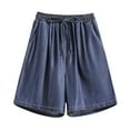 thumbnail image 1 of Oplxuo Wide Leg Bermuda Jean Shorts Womens Mid Rise Stretchy Vintage Denim Y2K Shorts Raw Hem Baggy Jean Jorts, 1 of 5