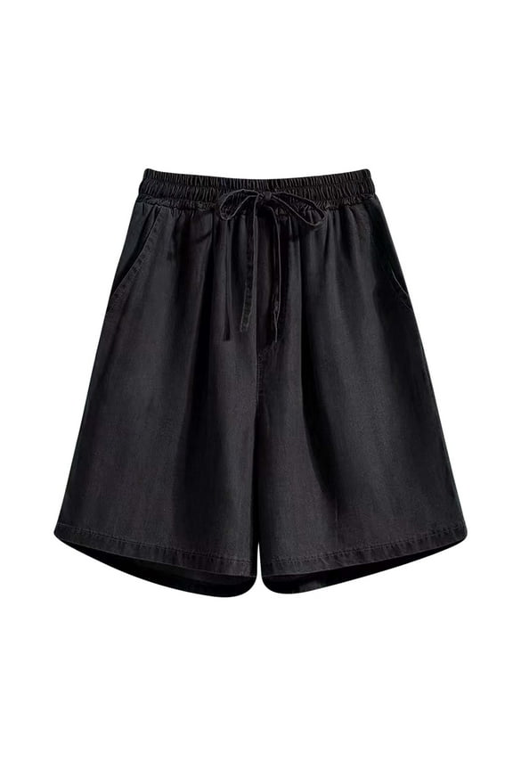 Wide Leg Bermuda Jean Shorts Womens Mid Rise Stretchy Vintage Denim Y2K Shorts Raw Hem Baggy Jean Jorts