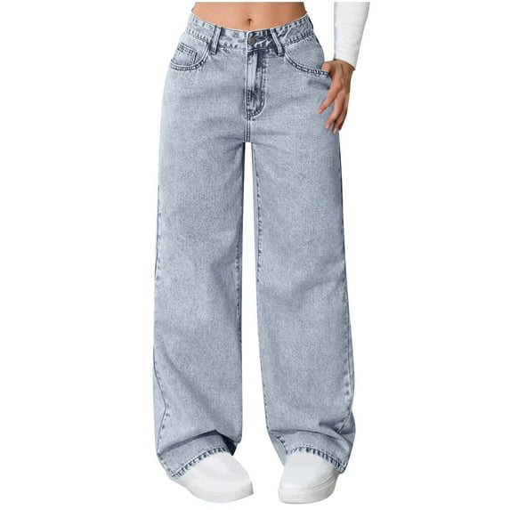 Oplxuo Wide Leg Jeans for Women High Waisted Pants Trendy Casual Loose Fit Stretchy Straight Baggy Denim Pants with Pockets