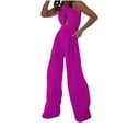 thumbnail image 1 of Oplxuo Wide Leg Jumpsuits for Women Dressy Casual Crossover Halter Sleeveless Summer Formal Office Party Linen Rompers, 1 of 7