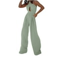 thumbnail image 1 of Oplxuo Wide Leg Jumpsuits for Women Dressy Casual Crossover Halter Sleeveless Summer Formal Office Party Linen Rompers, 1 of 7