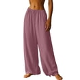 thumbnail image 1 of Oplxuo Wide Leg Linen Pants Women Palazzo Drawstring Elastic Waist Trousers Flowy Boho Summer Beach Vacation Travel Pants, 1 of 6