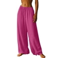 thumbnail image 1 of Oplxuo Wide Leg Linen Pants Women Palazzo Drawstring Elastic Waist Trousers Flowy Boho Summer Beach Vacation Travel Pants, 1 of 6