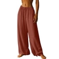 thumbnail image 1 of Oplxuo Wide Leg Linen Pants Women Palazzo Drawstring Elastic Waist Trousers Flowy Boho Summer Beach Vacation Travel Pants, 1 of 7