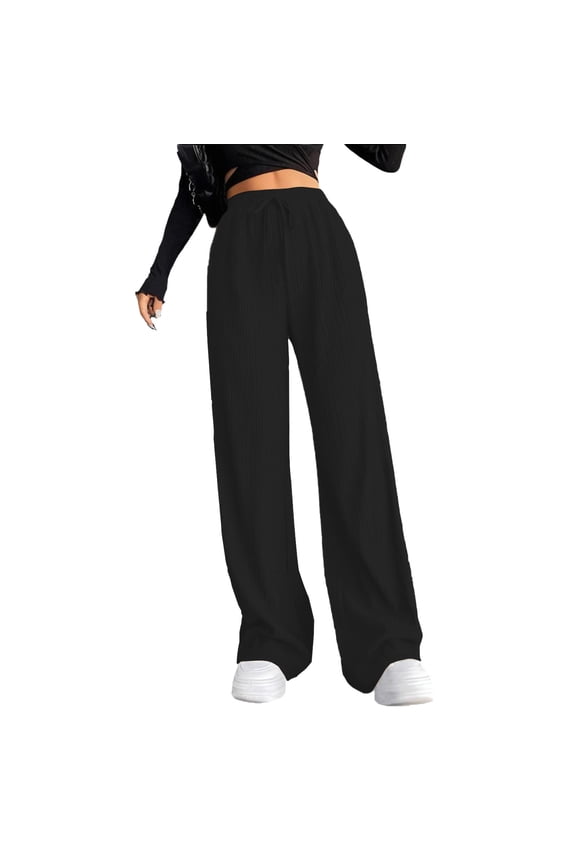 Wide Leg Pants Woman Flowy Pleated High Waisted Pants Drawstring Elastic Waist Palazzo Pant Comfy Causal Pull on Pant