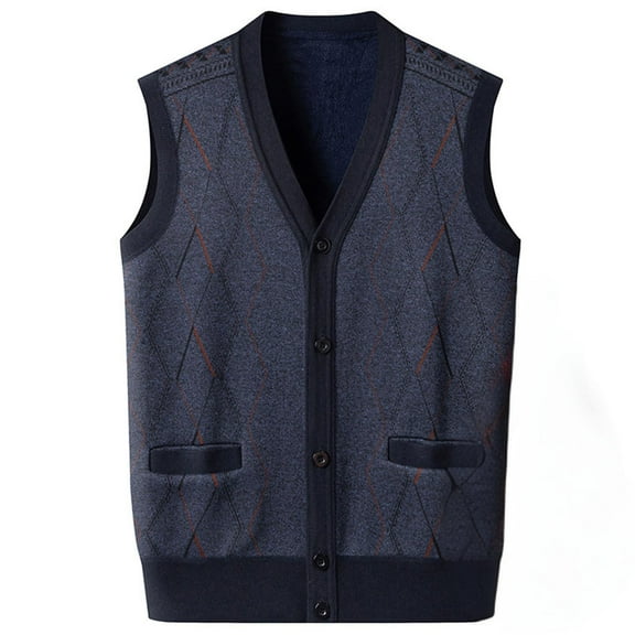 Oplxuo Winter Sweater Vest for Men Button Down V Neck Sleeveless Cardigans Fleece Lined Knitted Warm Waistcoat