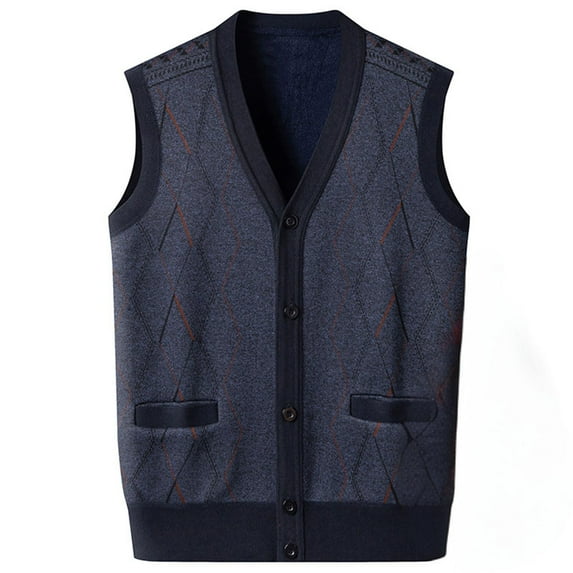 Oplxuo Winter Sweater Vest for Men Button Down V Neck Sleeveless Cardigans Fleece Lined Knitted Warm Waistcoat