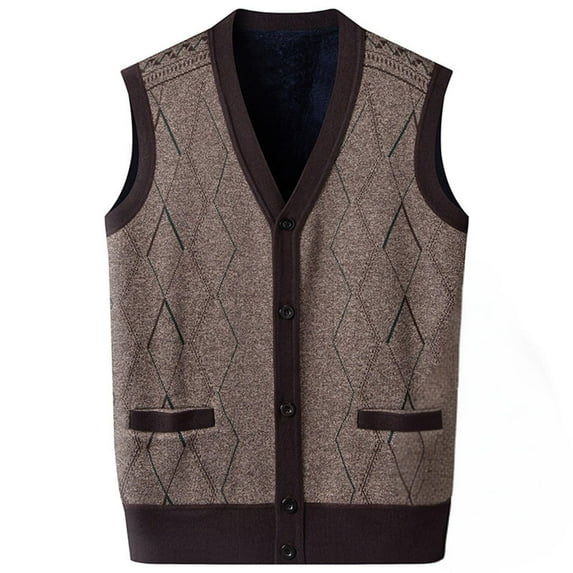 Oplxuo Winter Sweater Vest for Men Button Down V Neck Sleeveless Cardigans Fleece Lined Knitted Warm Waistcoat
