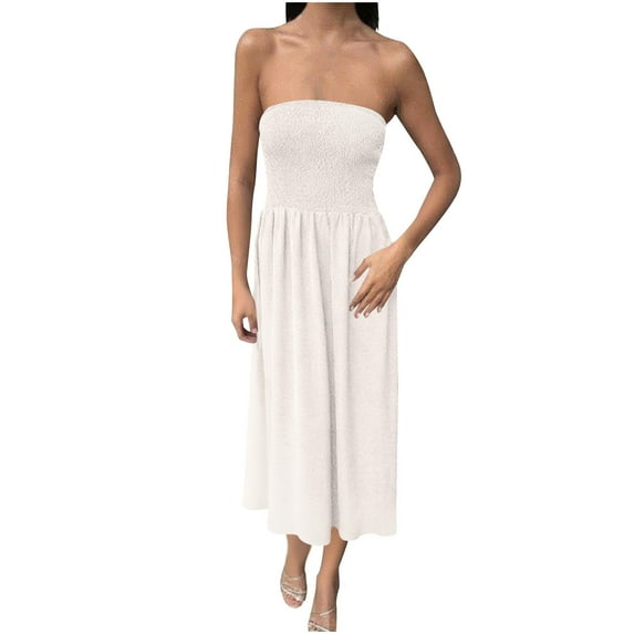 Oplxuo Women 2025 Summer Elegant Strapless Maxi Dress Tube Top Dress A Line Flowy Long Wedding Party Cocktail Dresses