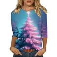 thumbnail image 1 of Oplxuo Women Christmas Shirts 3/4 Length Sleeves Crewneck Tops Christmas Graphic Printed Tshirts Holiday Blouse, 1 of 4
