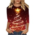 thumbnail image 1 of Oplxuo Women Christmas Shirts 3/4 Length Sleeves Crewneck Tops Christmas Graphic Printed Tshirts Holiday Blouse, 1 of 4