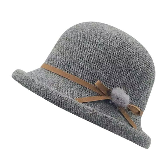 Oplxuo Women Cloche Bucket Hat Vintage 1920s Elegant Bow Packable Knitted Cap Ladies Church Party Fedora