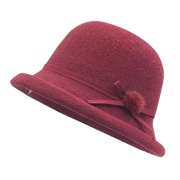Oplxuo Women Cloche Bucket Hat Vintage 1920s Elegant Bow Packable Knitted Cap Ladies Church Party Fedora