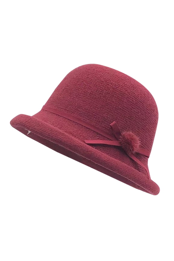 Women Cloche Bucket Hat Vintage 1920s Elegant Bow Packable Knitted Cap Ladies Church Party Fedora