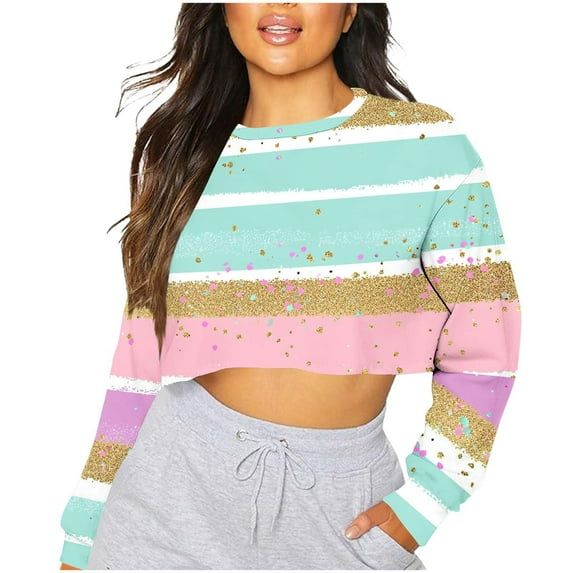 Oplxuo Women Crewneck Crop Sweatshirts Oversized Sweatshirt Trendy Long Sleeve Pullover Irregular Hem Jumper Tops
