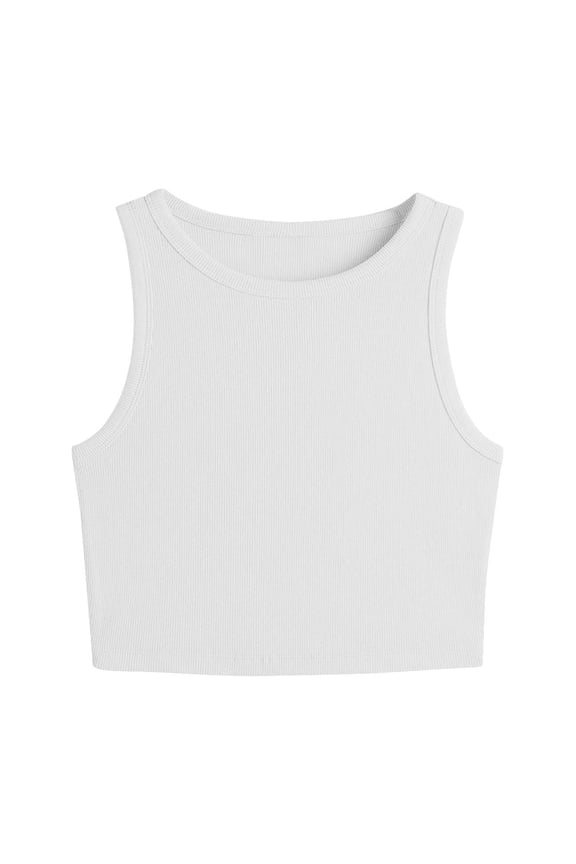 Women Crop Top Ribbed Knit Cropped Tank Tops Sleeveless Round Neck Racerback Casual Cute Dance Top