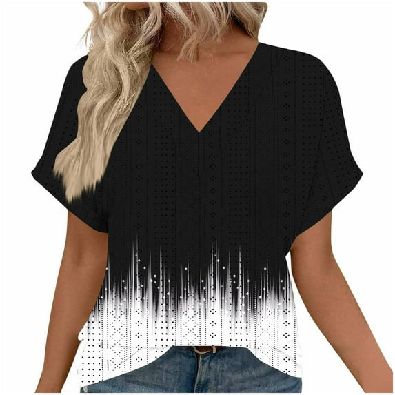 Oplxuo Women Floral Summer Tee Tops Dressy Casual Blouse Short Sleeve V Neck Loose Fit T Shirts Trendy Boho Clothes 2025