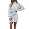thumbnail image 1 of Oplxuo Women Glitter Sequin Dress Loose Mock Neck Long Sleeve Evening Dress Fashion Waist Tie Cocktail Party Club Dresses, 1 of 5
