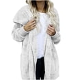 thumbnail image 1 of Oplxuo Women Hooded Cardigan Fuzzy Jacket Winter Open Front Fleece Coat Outwear with Pockets, 1 of 4