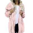 thumbnail image 1 of Oplxuo Women Hooded Cardigan Fuzzy Jacket Winter Open Front Fleece Coat Outwear with Pockets, 1 of 4