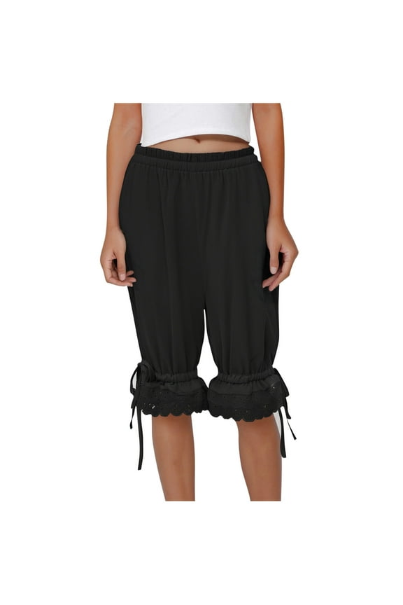 Women Lace Long Bloomers Pettipants Slip Under Dress Pantaloons Cute Ruffle Pumpkin Pants