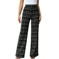 thumbnail image 1 of Oplxuo Women Long Dress Pants High Waisted Work Pants Dressy Casual Straight Leg Elastic Waist Trousers Plaid Printed Pant, 1 of 7