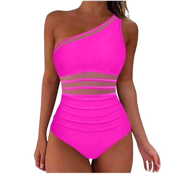 Oplxuo Women Mesh One Piece Swimsuit - Tummy Control One Shoulder Bathing Suit Cut Out Swimwear 2026