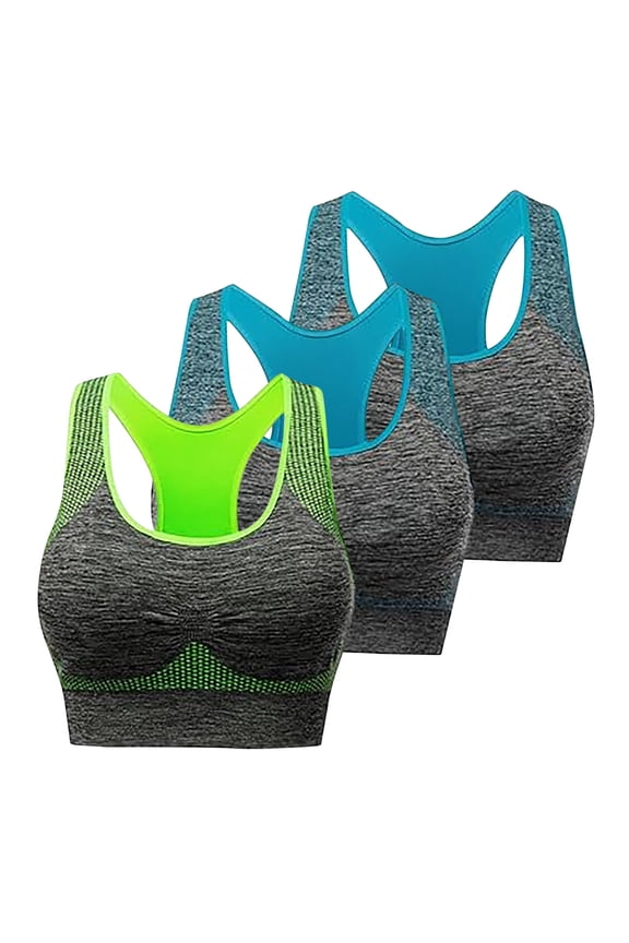 Women Racerback Sports Bras - High Impact Workout Gym Activewear Bra - 3-Pack Seamless Padded Yoga Bras