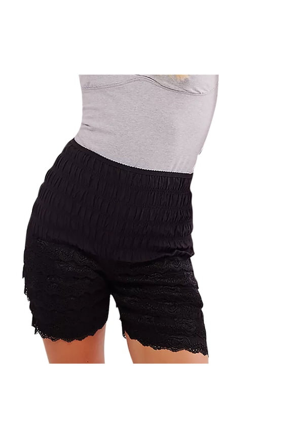 Women Ruffle Lace Trim Bloomers Y2k Smocked Boy Shorts Lolita Pumpkin Pants Cute Frill Ruched Bloom Micro Shorts