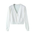 thumbnail image 1 of Oplxuo Women Short Cardigan Slim Solid V-Neck Long Sleeve Knitted Cardigan Coat Spring Autumn Sweater Coat, 1 of 2