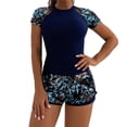 thumbnail image 1 of Oplxuo Women Short Sleeve Two Piece Rash Guard Set UPF 50 Swim Shirt with Board Shorts, 1 of 6