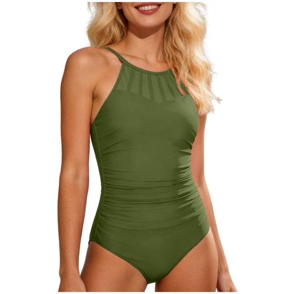 Oplxuo Women Tummy Control One Piece Swimsuit Modest Bathing Suit Full Coverage High Neck Swimwear