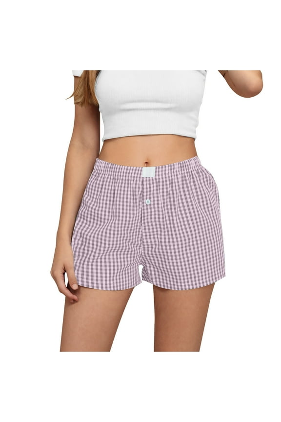 Women Y2k Pajamas Shorts Gingham Cute Pj Short Pants Plaid Lounge Shorts Sleep Bottoms Elastic Boxers Streetwear