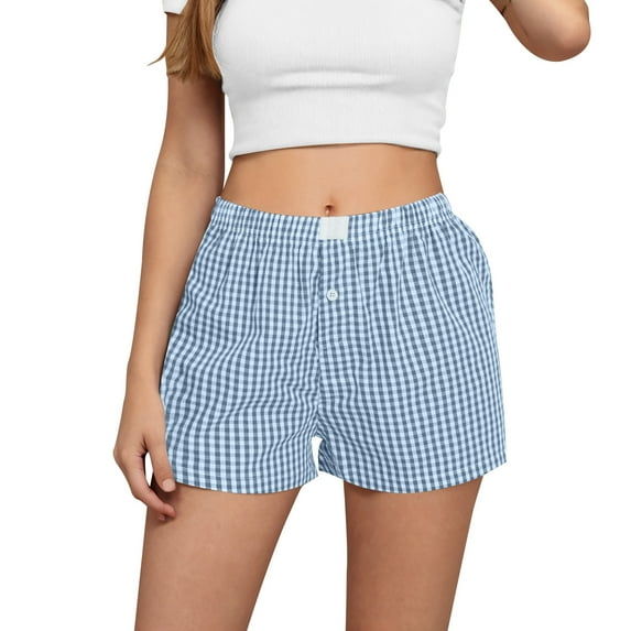 Oplxuo Women Y2k Pajamas Shorts Gingham Cute Pj Short Pants Plaid Lounge Shorts Sleep Bottoms Elastic Boxers Streetwear