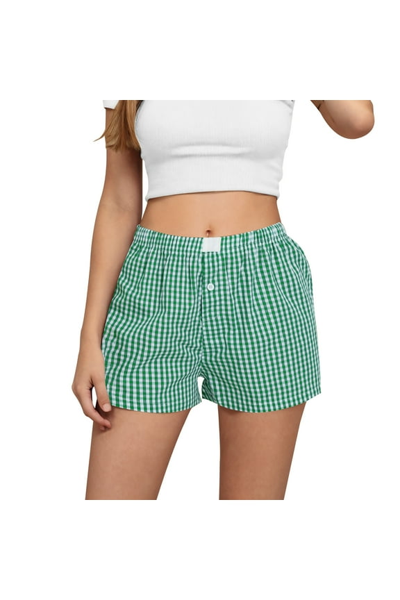 Women Y2k Pajamas Shorts Gingham Cute Pj Short Pants Plaid Lounge Shorts Sleep Bottoms Elastic Boxers Streetwear